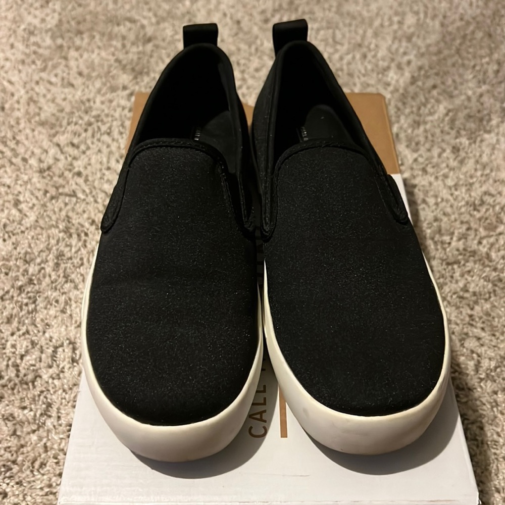 Like new, Womens, black, Lovaudien slip on, round toe shoes.